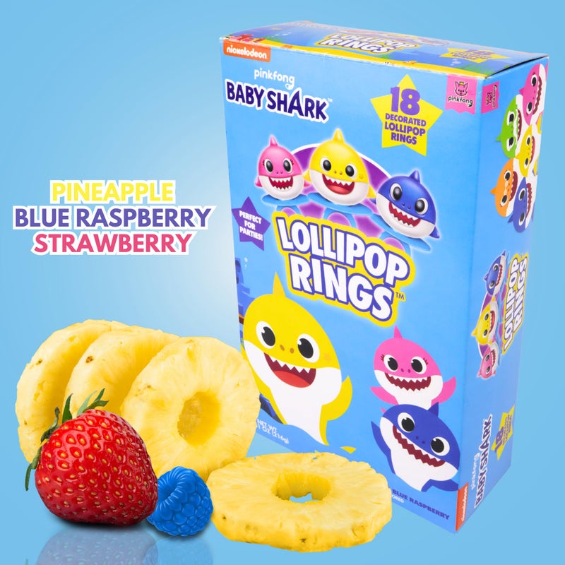 Imaginings 3 Baby Shark Lollipop Rings, Individually Wrapped Birthday Party Favors, Character Shaped Assorted Fruit Flavored Lollipops, Candy Goody Bag Fillers, 18 Rings - Image 4